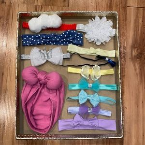Baby girl’s hair bows and a hat